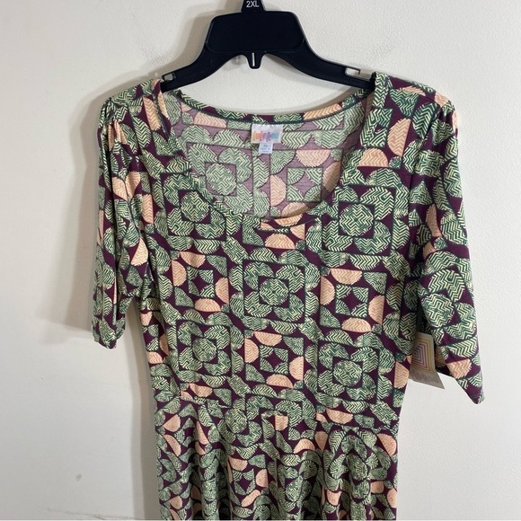 Lularoe Dress Green Pink Abstract Dress NEW XL Short Sleeve Midi - Picture 4 of 10